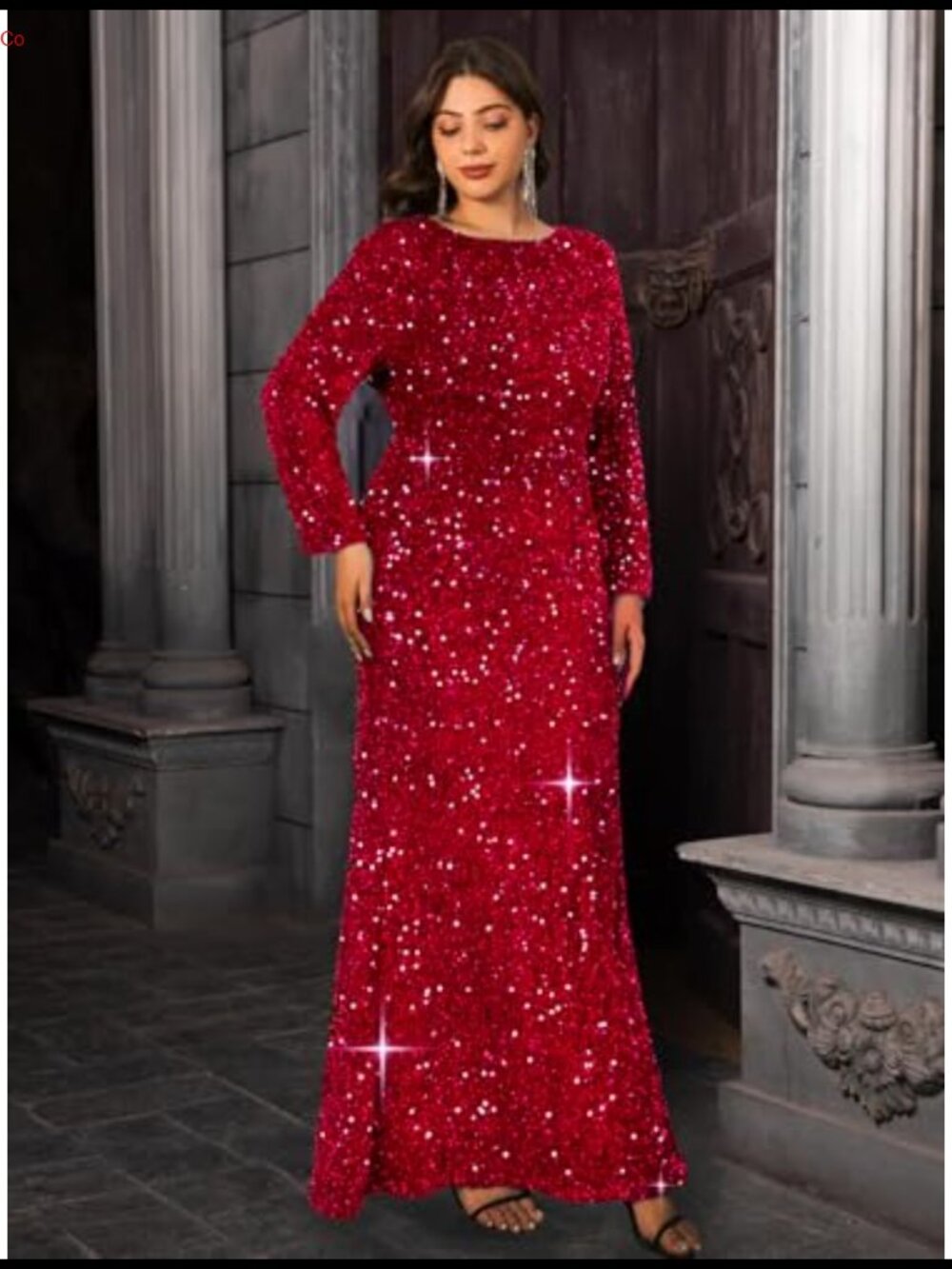 Velvet Sequin Bodycon Maxi Gown Long Sleeve Formal Evening Party Dress - Picture 4 of 6